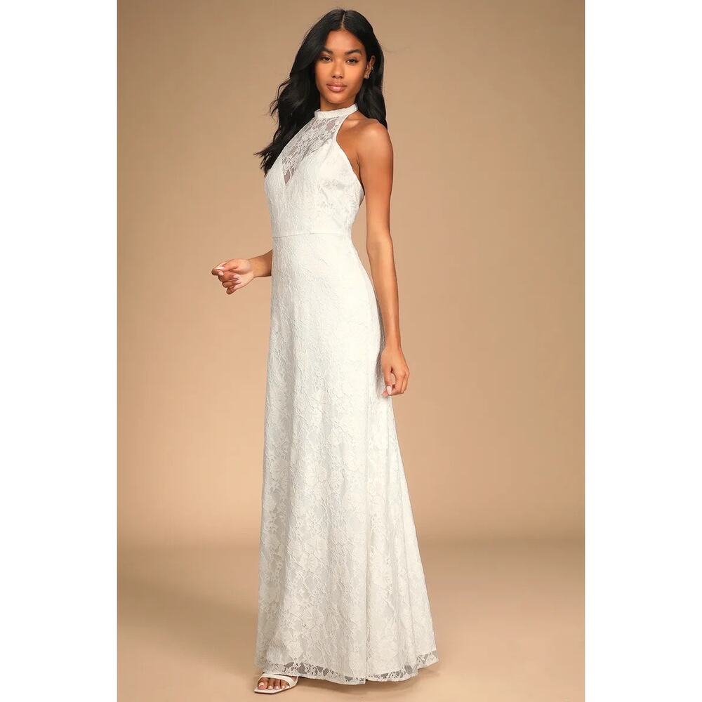Lulus White  Maxi Halter Dress